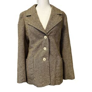Vintage Womens Tweed Blazer Tan Brown Wool Size XS Daphne Raven London Academia